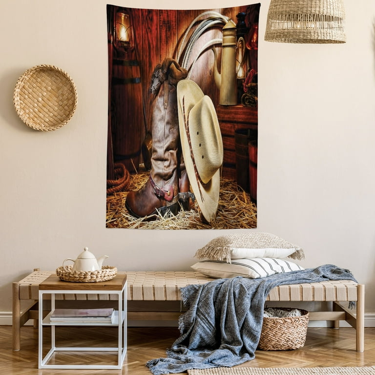 Western Tapestry Authentic American West Rodeo Elements with Antique Supplies Retro Artwork Photo Wall Hanging for Bedroom Living Room Dorm Decor