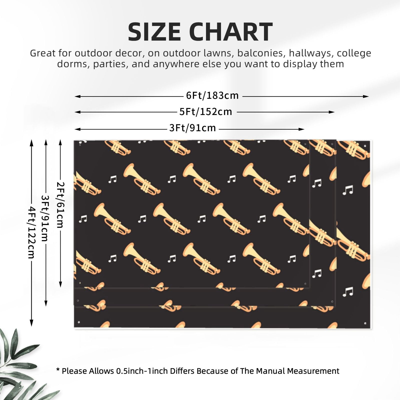 Trumpet Musical Instrument Retro Four Hole Decorated Banner Flag for Garden Yard Home Decoration Indoor Outdoor 4x6 Ft