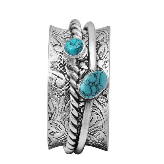 Mooneye Oval Shape Turquoise 925 Sterling Silver Dual Band Spinner Women Valentines Day Gifts Ring