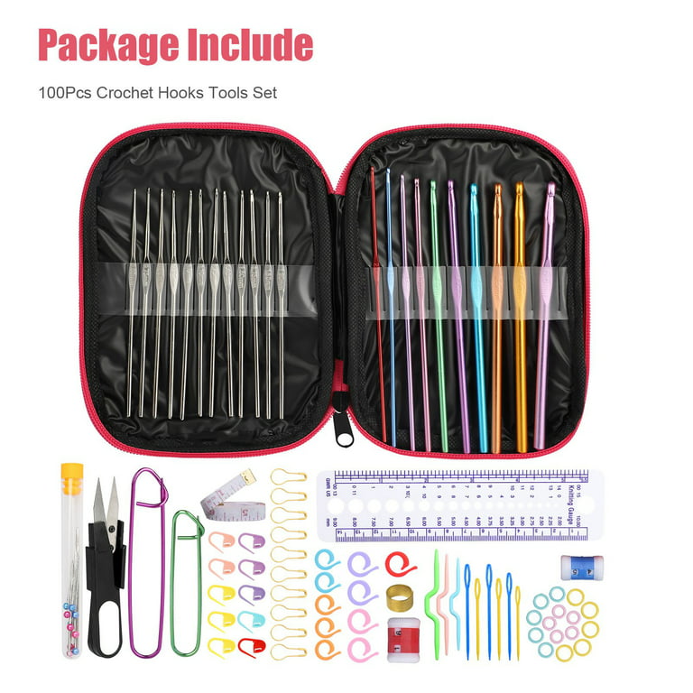 100pcs Crochet Hooks Set Knitting Tool Accessories with Leather Case for  hobby