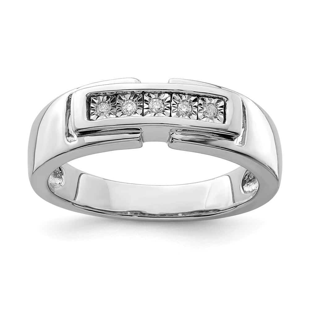Sterling Silver Mens Polished Diamond Ring 