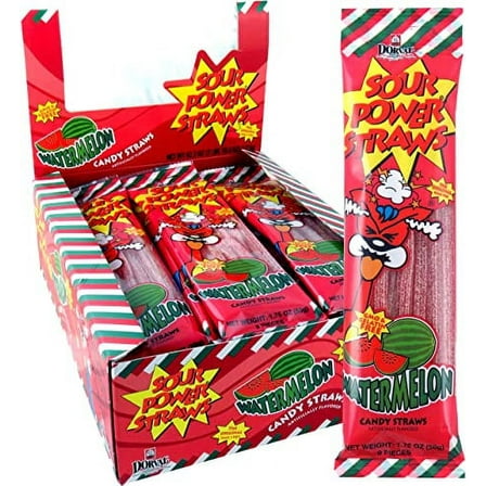 Sour Power Candy Straws, Watermelon, 1.75 Ounce, Pack of 24
