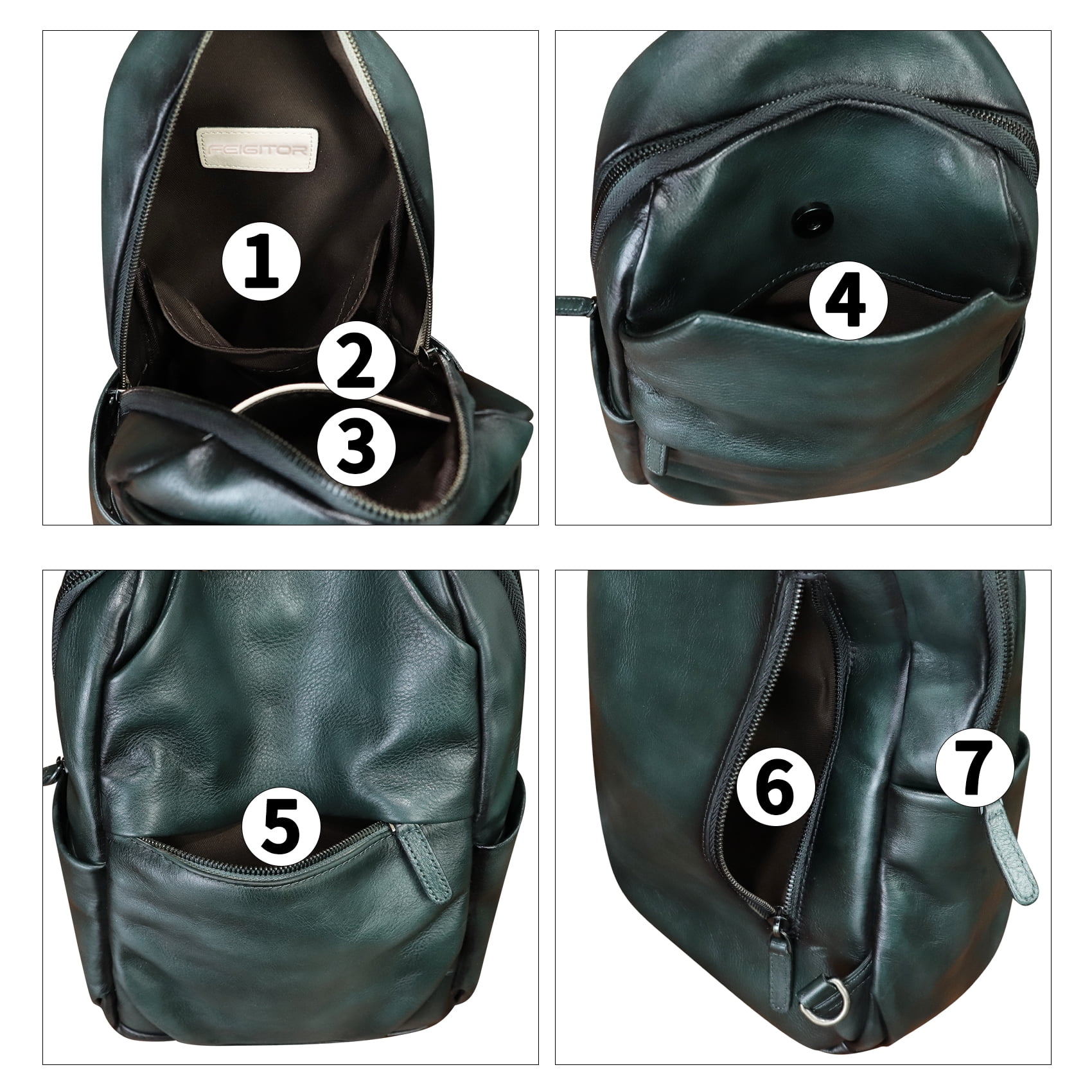 Genuine Leather Sling Bag for Men Women Retro Sling Backpack Purse Crossbody Bag
