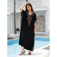 thumbnail image 2 of Beach Kaftan Dresses for Women Plus Size Caftan Loungewear Mexican Embroidered Dress Long Beach Tunic Summer Elegant Vacation Outfit Batwing Sleeve Robe, 2 of 12