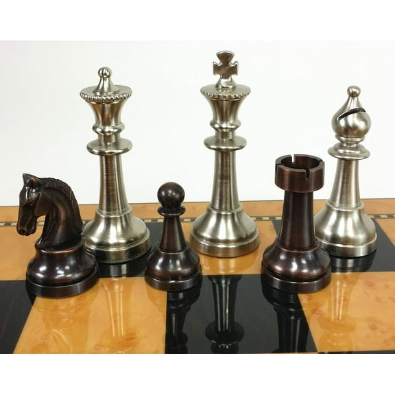 Brass Metal Antique Bronze  Silver Classic Staunton 3.5" Chess Men Set NO Board