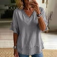 thumbnail image 3 of CQXIDFH Under $20 Women's Summer Linen Blend Top, Short Sleeve Solid Color Loose Fit Casual Blouse Business Dressy Casual 2026 Vacation Fashion Clothing Grey T-shirt, XL, 3 of 9