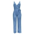 thumbnail image 5 of GaThRRgYP Women Jumpsuits and Rompers Elegant,Rompers for Women Plus Size,Women's Solid Color High-Waisted Sleeveless Off-The-Shoulder Sequin Slim Long Sequin Romper Sky Blue XL, 5 of 6