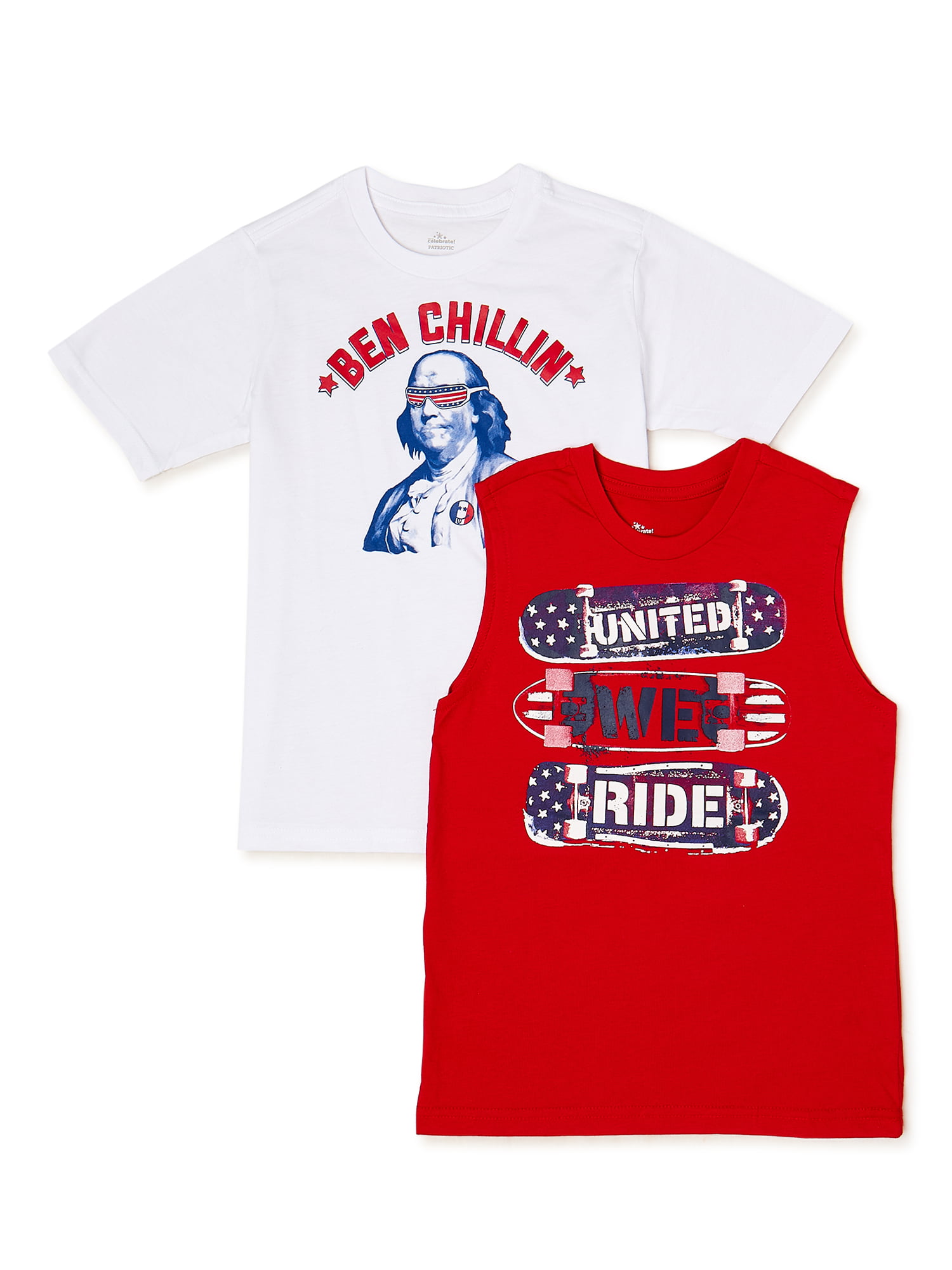 14/16 Patriotic Youth Boys SET/2 Graphic Red Muscle & Navy Tee Size XL 
