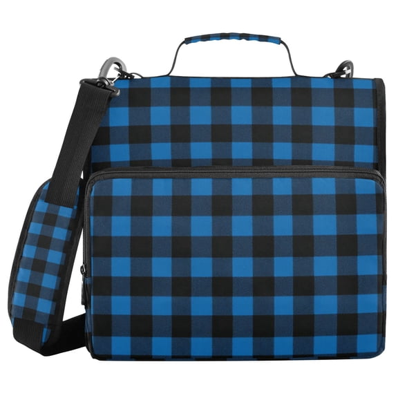 Haosy 3 Ring Zipper Binder with Shoulder Strap Waterproof Trapper Keeper 2 Inch D-Ring 500 Sheets Capacity, Dark Blue and Glack Gingham