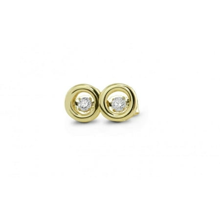 Genuine Natural .12 Carat Dancing Diamond Round Earrings In 14K Yellow Gold.