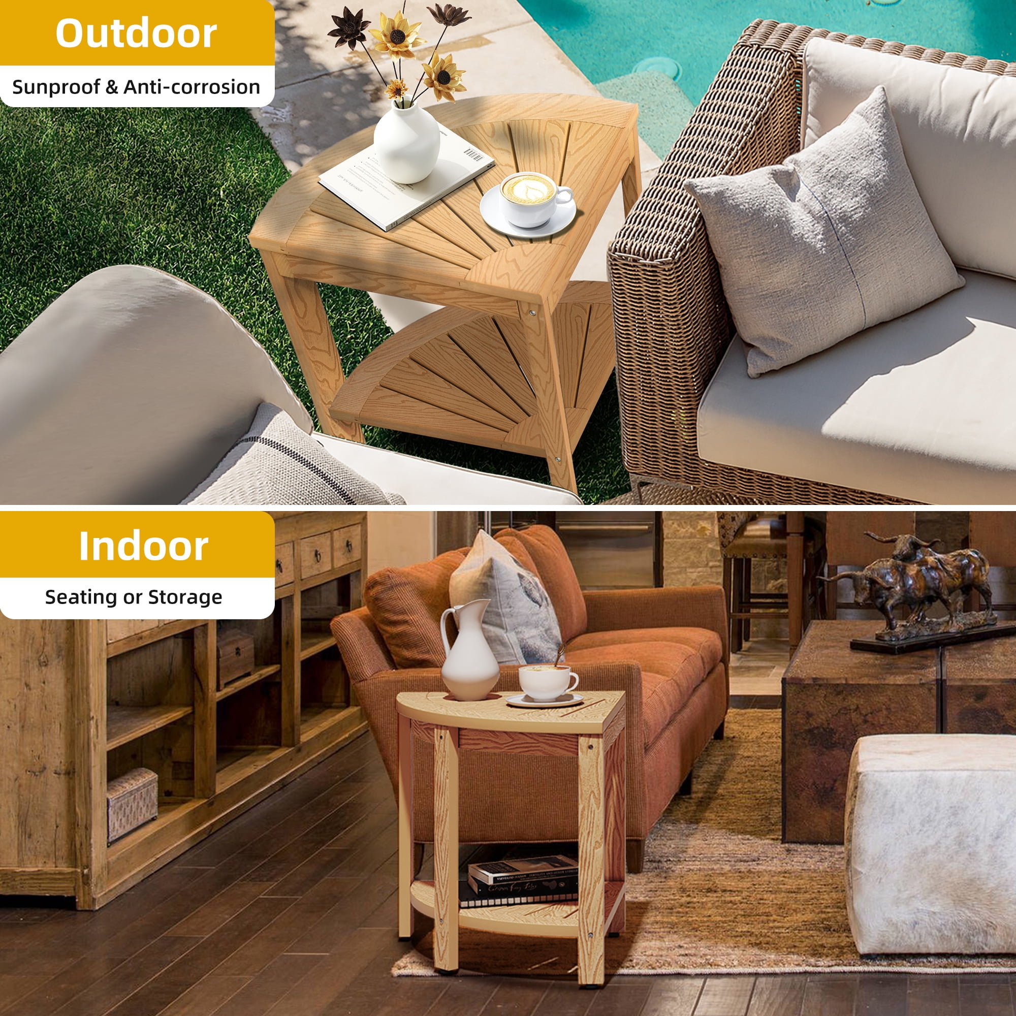 DEXTRUS Poly Lumber Corner Shower Bench, 18" Bath Stool with Storage Shelf, Teak