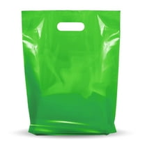 Green Merchandise Plastic Glossy Retail Bags 200 Pack 9" x 12" with 1.25 mil Thick - Die Cut Handles - Perfect for Shopping, Party Favors, Birthdays, Children Parties - Color Green - 100% Recyclable