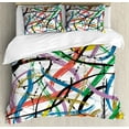 thumbnail image 1 of Art Abstract Duvet Cover Set Queen Size, Contemporary Novelty Artwork with Irregular Jumble Colorful Line Strokes, Decorative 3 Piece Bedding Set with 2 Pillow Shams, Multicolor, by Ambesonne, 1 of 3