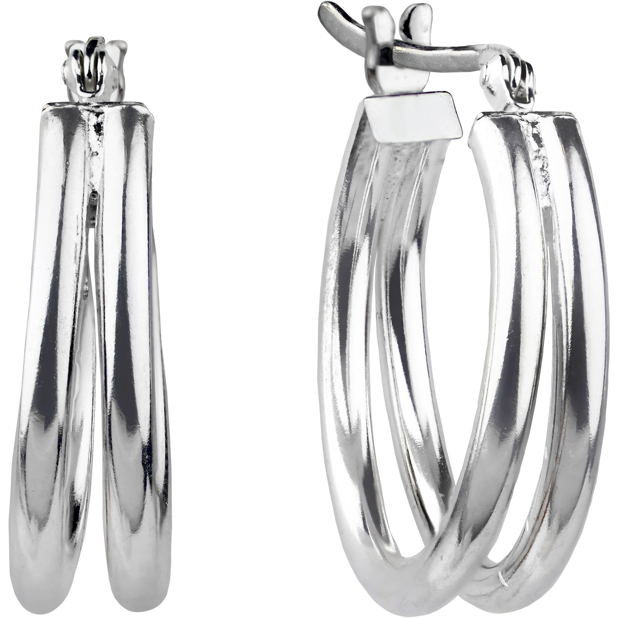 Brilliance Fine Jewelry Sterling Silver Round Click Top Hoop Earrings