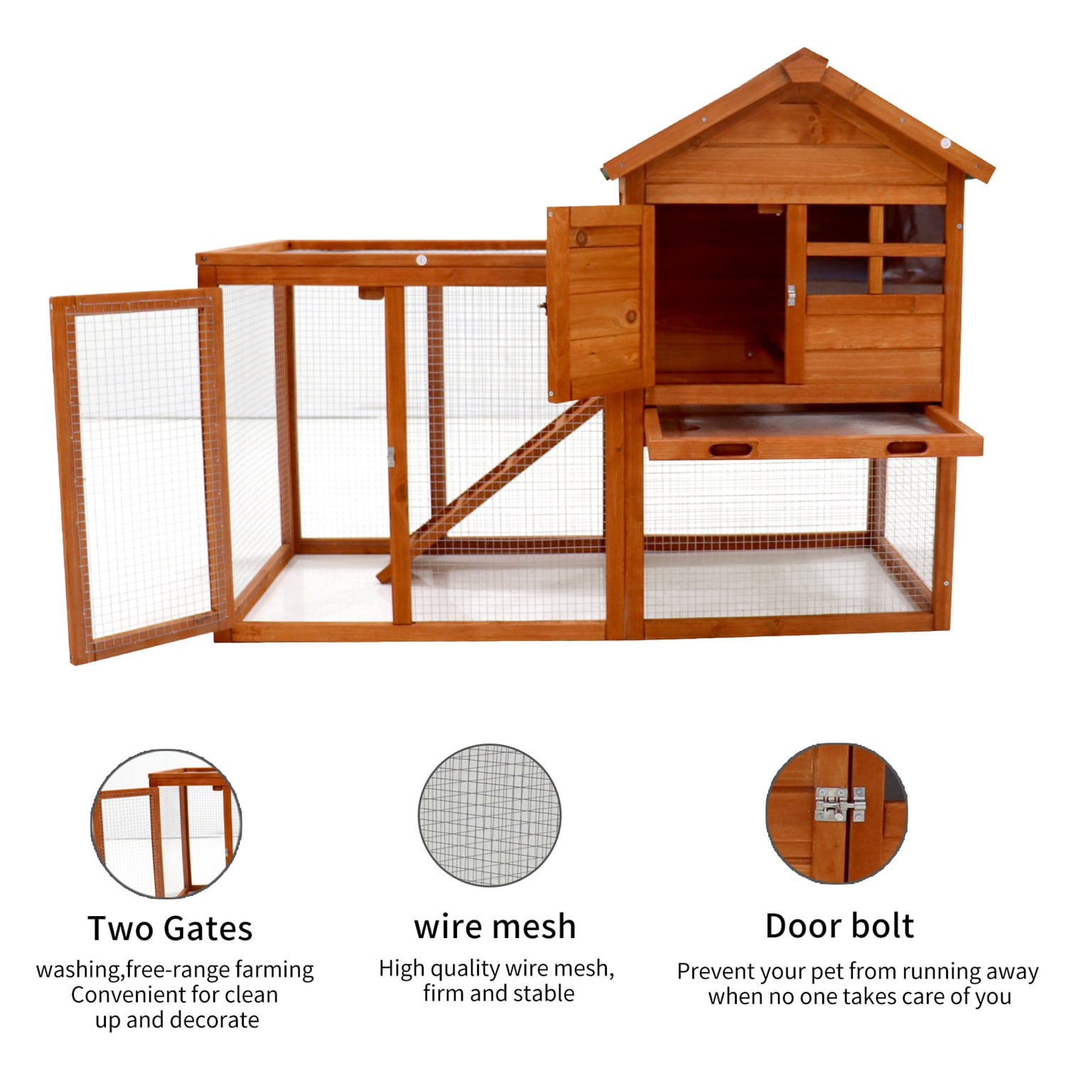 Pefilos 48" Outdoor Waterproof Rabbit Hutch, Wooden Guinea Pig Pet Cages in Natural Pefilos 48" Outdoor Waterproof Rabbit Hutch, Wooden Guinea Pig Pet Cages in Natural