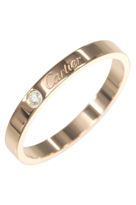 Pre-Owned Cartier C de Engraved Ring, Size 25, 18K Pink Gold with Diamonds, Approx. 4.8g