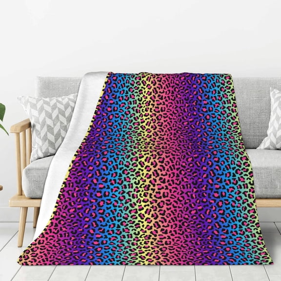 Rateoe Leopard Neon Rainbow Gradient Pattern Flannel Throw Blanket, Ultra-soft Blanket for Bed, Couch, Car, Hypoallergenic Anti-pilling blanket-40"x30"(Vertical)