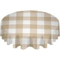 thumbnail image 2 of Beige Checkered Round Tablecloth 60 Inch - Waterproof Fabric Table Cloth Protector, Farmhouse White Buffalo Plaid Tablecloths Washable Table Cover for Kitchen Banquet Coffee Table Outdoor Party, 2 of 6