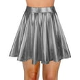 thumbnail image 3 of JIKNTTR Women's Fashion Metallic Skater Skirts Stretchy High Waist Aline Mini Skater Skirts Sparkly Shiny Flared Pleated Mini Skirts Versatile Skirt, 3 of 6