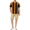 thumbnail image 2 of INSPIRE CHIC Men's Striped Button Down Short Sleeve Hawaiian Color Block Shirts M Black Brown, 2 of 6