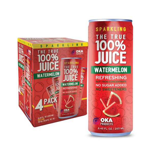 The True 100 Juice Sparkling Watermelon, 4pack, No Added Sugar, 8.45