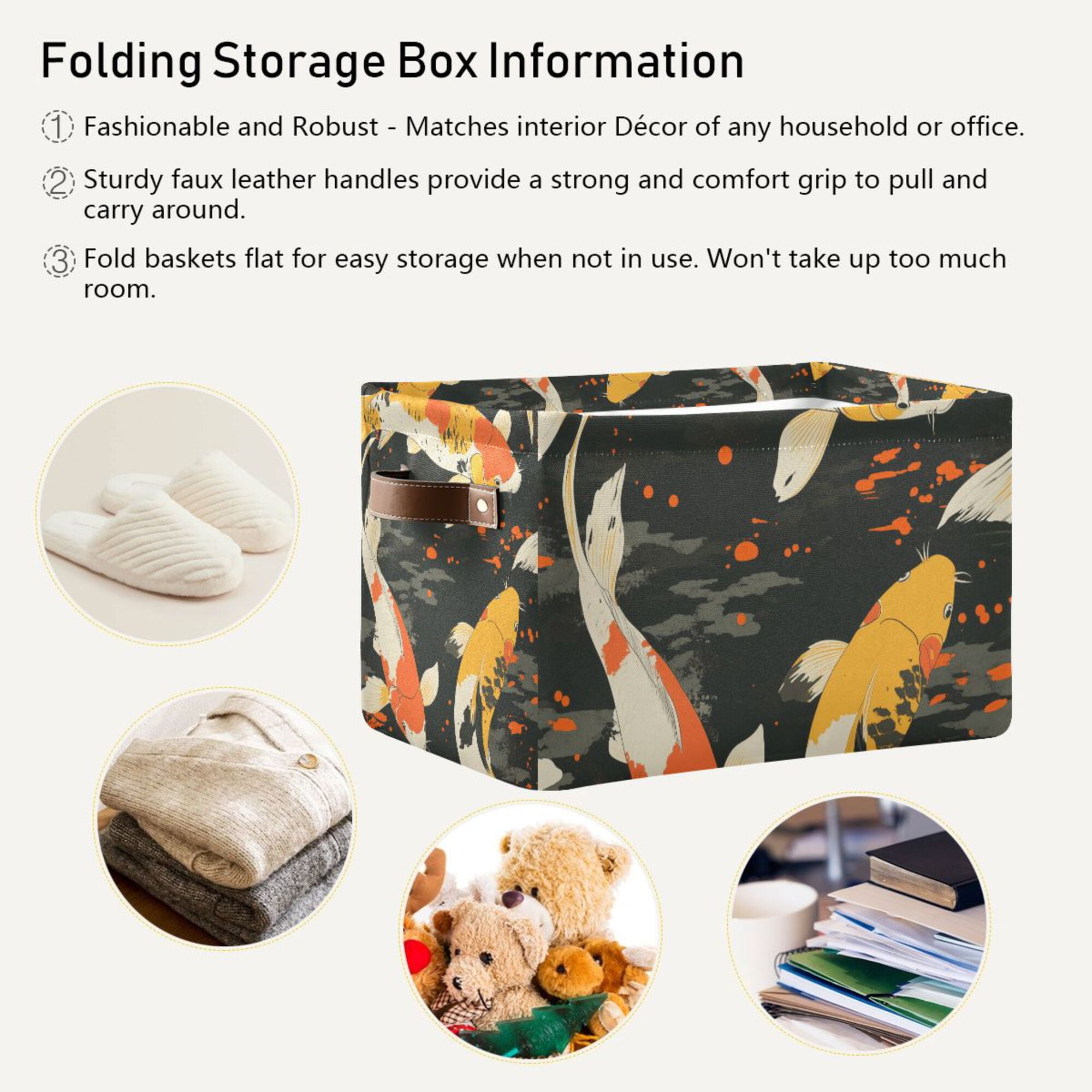 Yayeee 2 Pack Canvas Storage Basket with Handles for Shelves Fabric Bins Closet Organizer, Fish Pattern