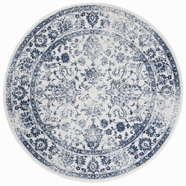 SAFAVIEH Adirondack Wyatt Traditional Distressed Area Rug, Ivory/Navy, 4' x 4' Round