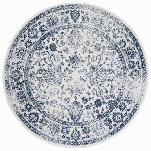 SAFAVIEH Adirondack Wyatt Traditional Distressed Area Rug, Ivory/Navy, 4' x 4' Round