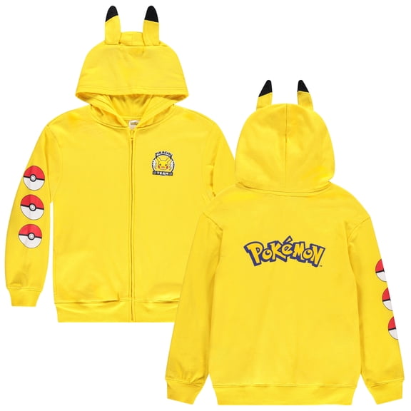 Pokemon Pikachu Costume Hoodie with 3D Ears, Long Sleeve Hooded Sweatshirt, Boys S-XL
