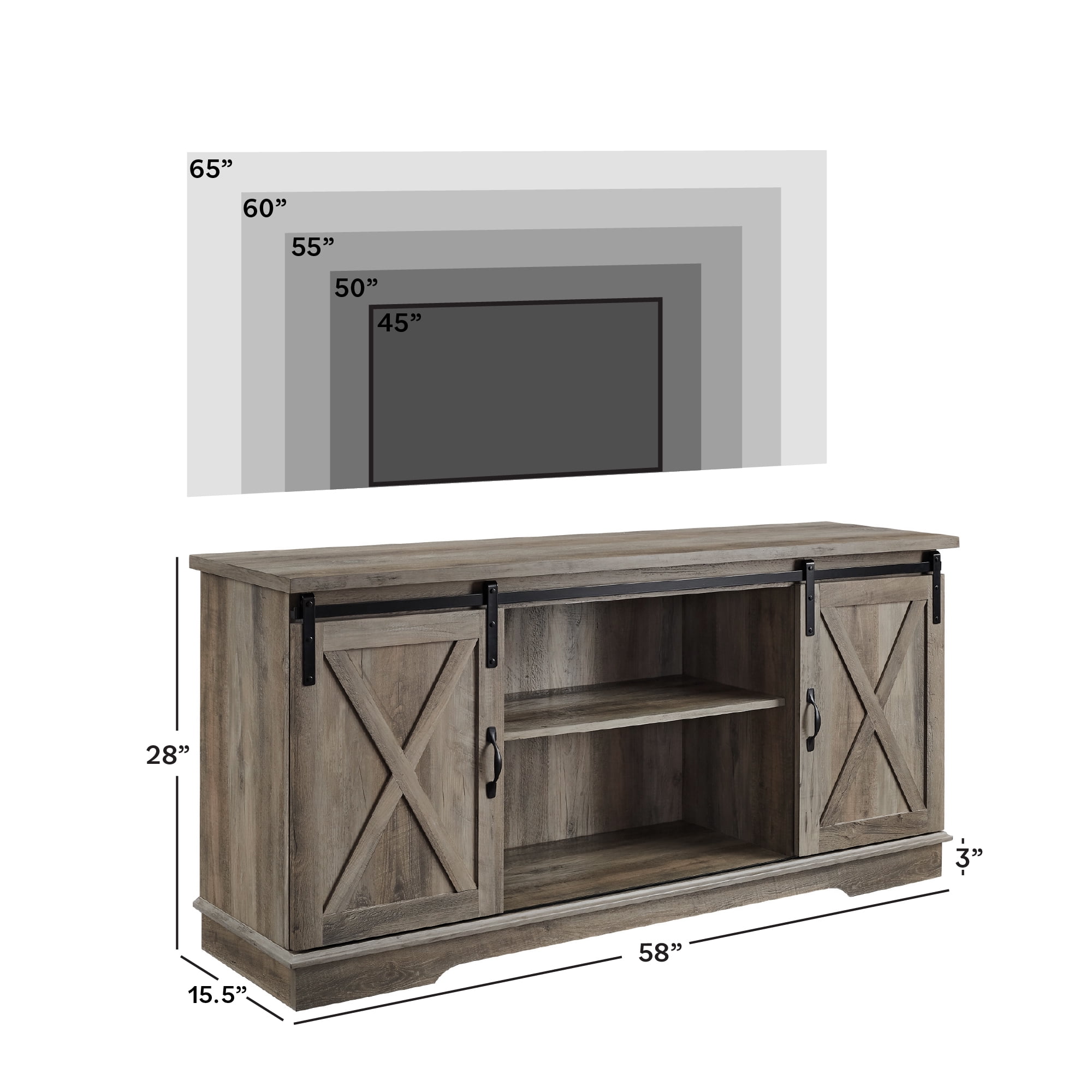 Walker Edison Sliding Farmhouse Barn Door TV Stand for TVs up to 65", Grey Wash