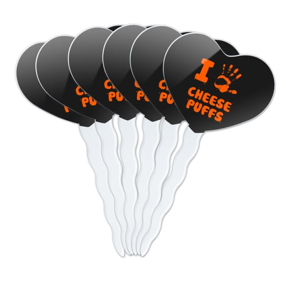 I Love Cheese Puffs Hand Print and Crumbs Funny Heart Love Cupcake Picks Toppers Decoration Set of 6