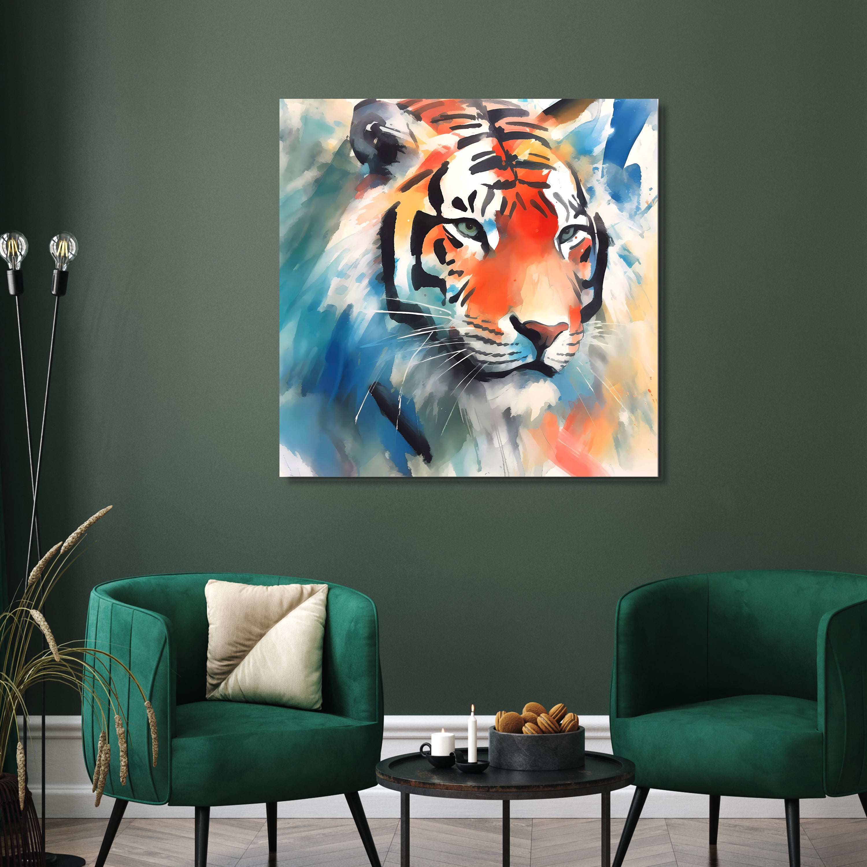 "Regal Strength II" Tiger Frameless Free Floating Reverse Printed Tempered Art Glass Wall Art