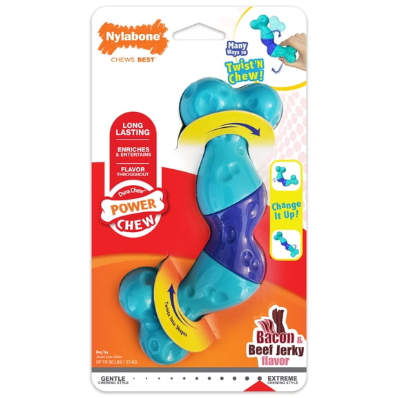 Nylabone Power Chew Twist 'N Chew Dog Toy, Interactive Dog Toys, Bacon & Beef Jerky Flavor, Large