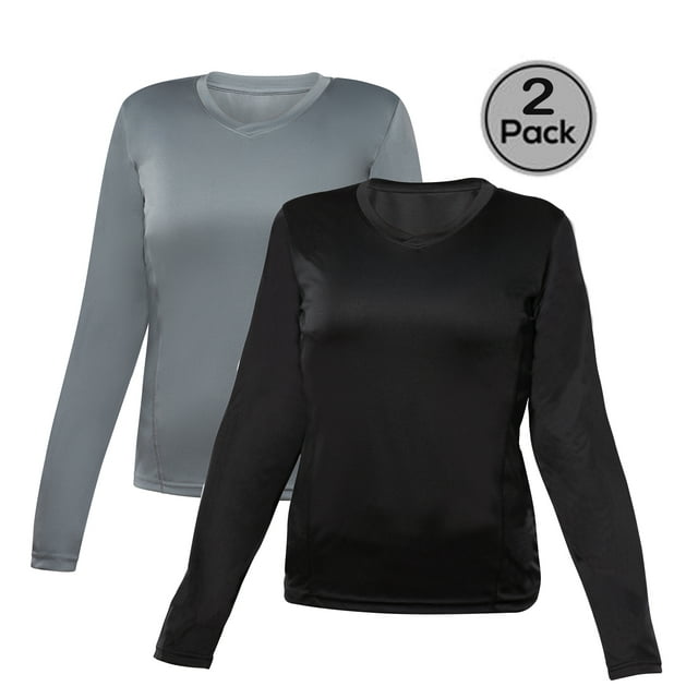Blank Activewear Lot de 2 T-Shirts à Manches Longues pour Femmes, Tissu de Performance à Séchage Rapide