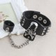 thumbnail image 2 of GOOHOCHY Pulsera de cuero estilo punk vintage para hombre, con diseño de calavera y cadena, color negro, 2 of 8