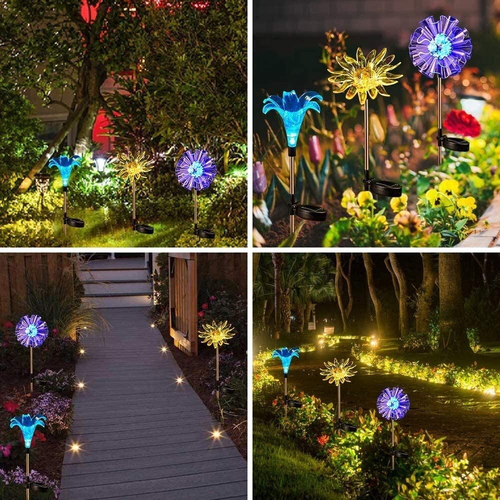 Color-Changing LED Solar Garden Stake Lights, Pack Outdoor Solar  Powered Flower Lights Waterproof Figurines Decor Landscape Pathway Lights  for Garden, Yard, Lawn, Patio