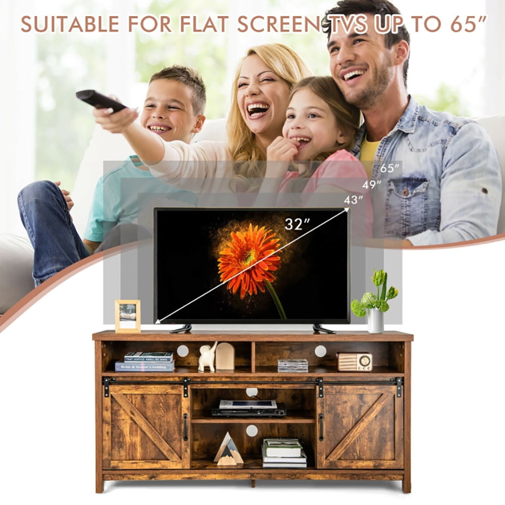 Finihen TV Stand, TV Cabinet, 59 Inch Sliding Barn Door TV Stand with Adjustable Shelves for TVs up to 65 Inch, for Living Room, Bedroom, Coffee