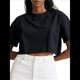 thumbnail image 2 of Top Corto Holgado de Corta para Mujer, Cuello Redondo, Hombros Caídos, Informal, Estilo Cuadrado, para Yoga, Correr, Corto Negro XL, 2 of 10
