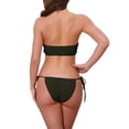 thumbnail image 3 of INSPIRE CHIC Women's O Ring Ruched Bandeau Ribbed Bikini Sets, 2 Piece Tie Front Top Triangle Bottom Swimwear Bathing Suits X-Large Dark Green, 3 of 5