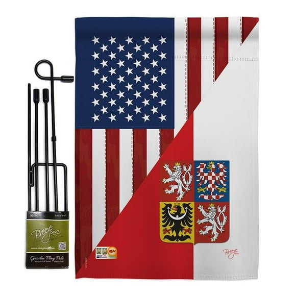Breeze Decor BD-FS-GS-108391-IP-BO-D-US16-BD 13 x 18.5 in. US Czech Friendship Flags of the World Impressions Decorative Vertical Double Sided Garden Flag Set with Banner Pole