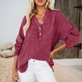 thumbnail image 2 of LIUJUNSHOP Womens Casual Button V Neck Long Sleeve Shirts Oversized Solid Blouses Tops, 2 of 4