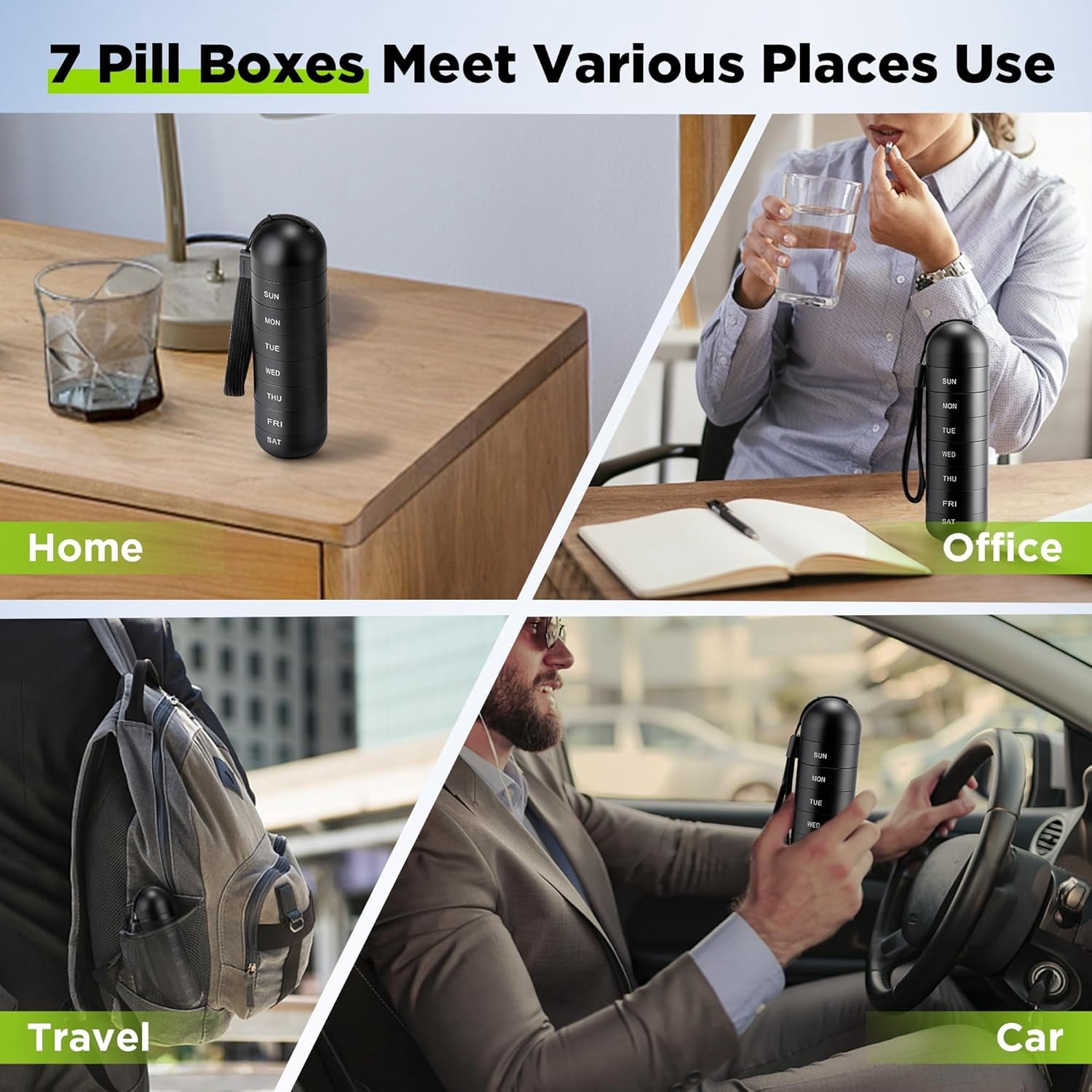 Zannaki Metal Moisture Proof Weekly Pill Organizer, Stackable Aluminum Alloy BPA Free Travel Hiking 7 Day Pill Box Case Waterproof and Large Compartment to Hold Pills, Vitamins, Fish Oil, Supplements