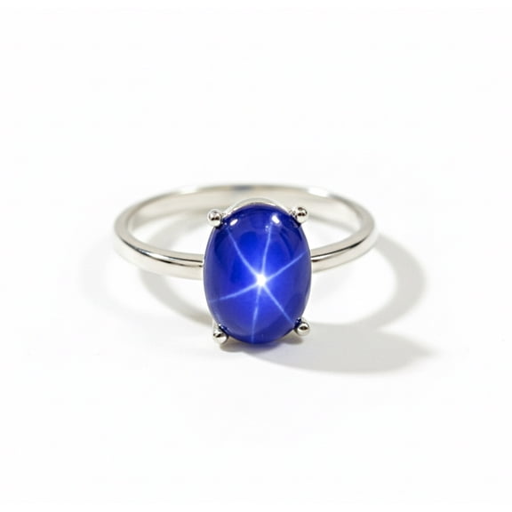 Natural Blue Star Sapphire Oval Cabochon Ring, 925 Sterling Silver, Sapphire Promise Ring, Star Sapphire Ring