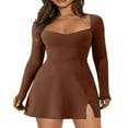 thumbnail image 1 of Women‘s Summer A-Line Dress Long Sleeve Square Neck Mini Dress, 1 of 3