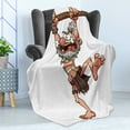 thumbnail image 4 of Skull Soft Flannel Fleece Blanket, Prehistoric Witch Doctor Holding a Staff with a Skull in His Hands Illustration, Cozy Plush for Indoor and Outdoor Use, 60" x 80", White and Brown, by Ambesonne, 4 of 5