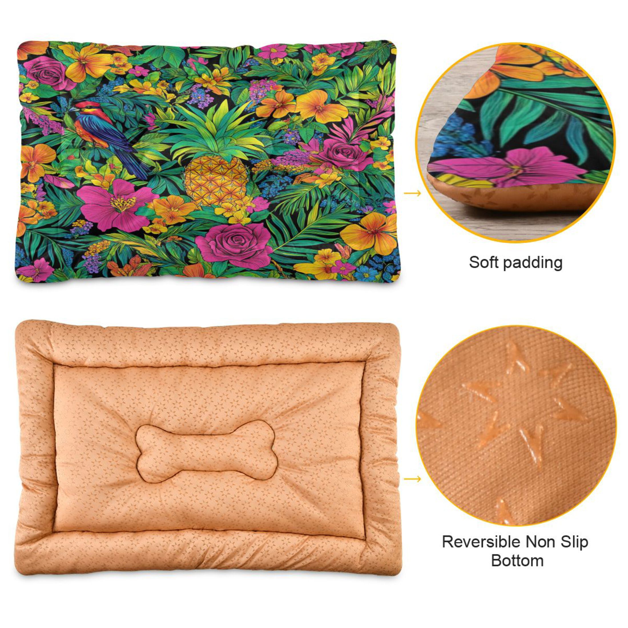 Qxltty Tropical Pineapple Ped Pad Wear-resistant and Hard to Bite Through Sleeping Pad for Small Medium Large Dogs Winter Pet Bed 36×24in