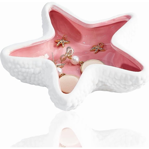 Starfish Jewelry Dish Tray Pink Ceramic Ring Holder Jewelry Organizer Ocean Style Earrings Necklace Storage Decorative Small Key Bowl Plate