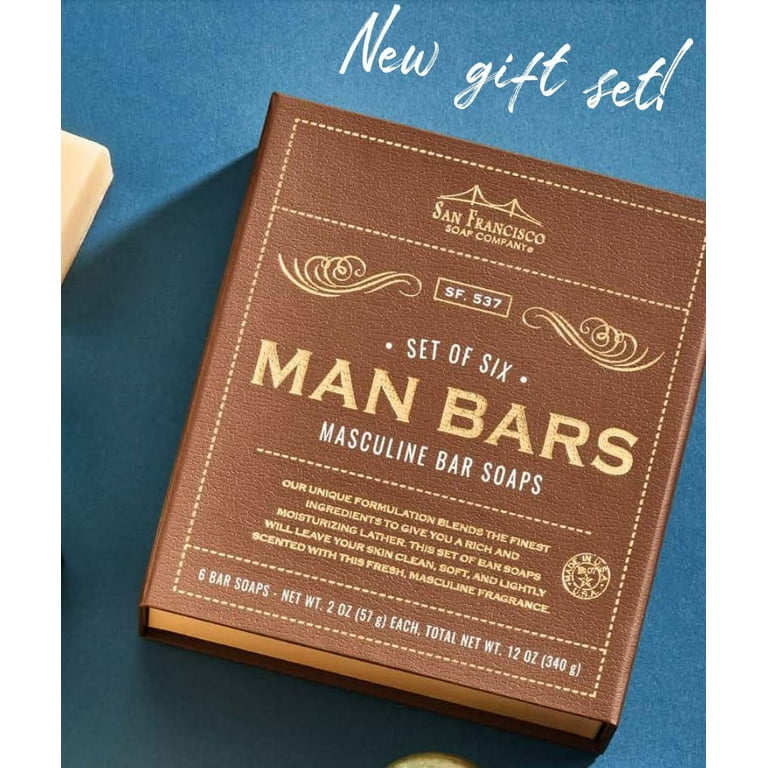 San Francisco Soap Company Men's Soap Gift Set  6 Piece Man Bar Gift Set  Natural Manly Fragranced 