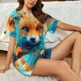 thumbnail image 4 of Pofeuu Fiery Red Maple Leaf Fox Print Women's Pajama Set Short/Shorts Soft Button PJs Elastic Drawstring Waist Sleepwear-XX-Large, 4 of 6