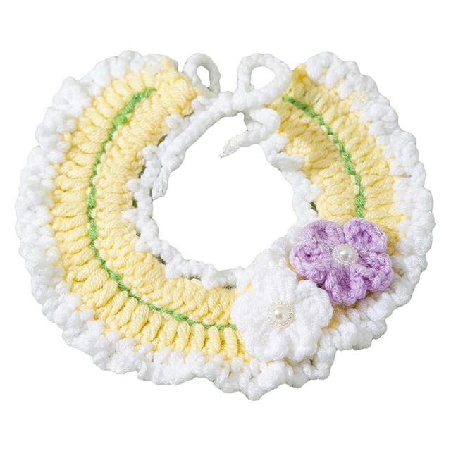 Bufanda tejida de lana para gato, joyería para el cuello, ajustable para , cachorro, decoraciones para perros pequeños, suministros para Flor M